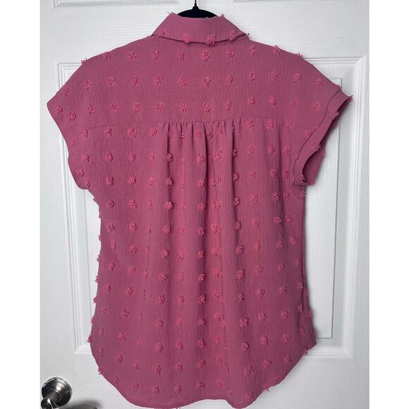 Bothenial Blouse Pink Textured Dots Collared Short Sleeve Shirt Size Small - Picture 5 of 7